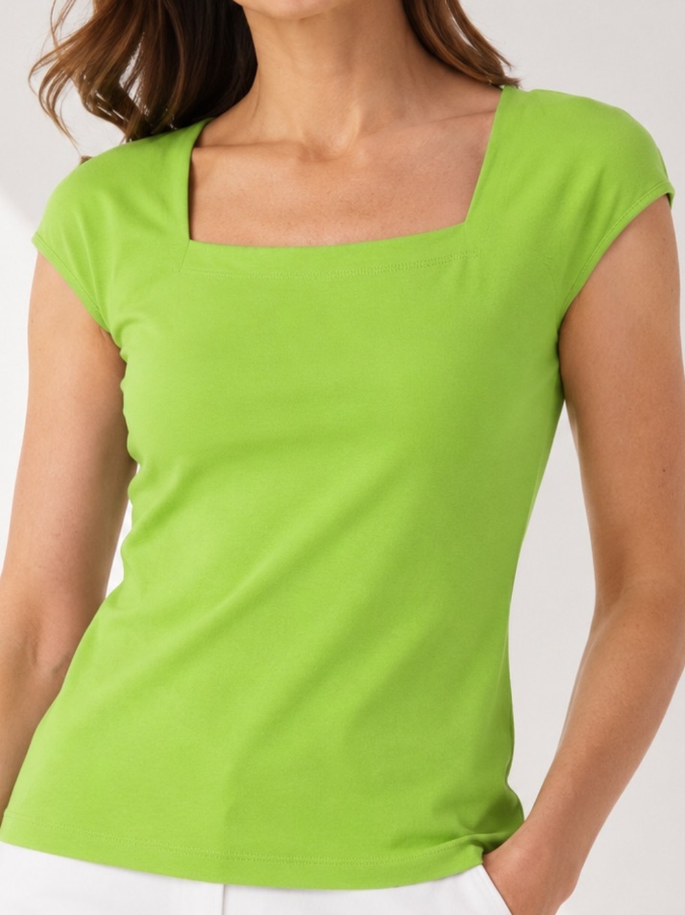 Lafayette 148 New York Lime Green Square Neck Knit Top Size Medium
